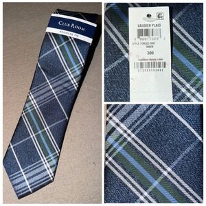 Club Room Gaudier Plaid Regular Tie Blue Green White Polyester Men NWT